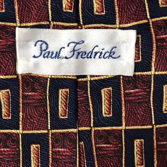 Paul Frederick Stunning Designer Pilars Woven Burgundy Silk Tie - Picture 5 of 6